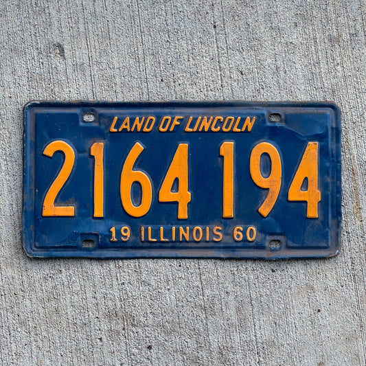 Photo of a 1960 Illinois License Plate Auto Tag Garage Decor Vintage 2 164 194 with original patina