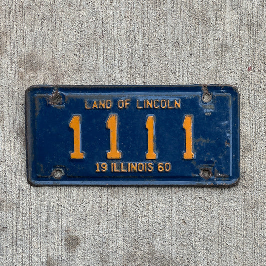 Photo of a 1960 Illinois Motorcycle License Plate Auto Tag Garage Decor Vintage Repeat Repeating 1111 with original patina