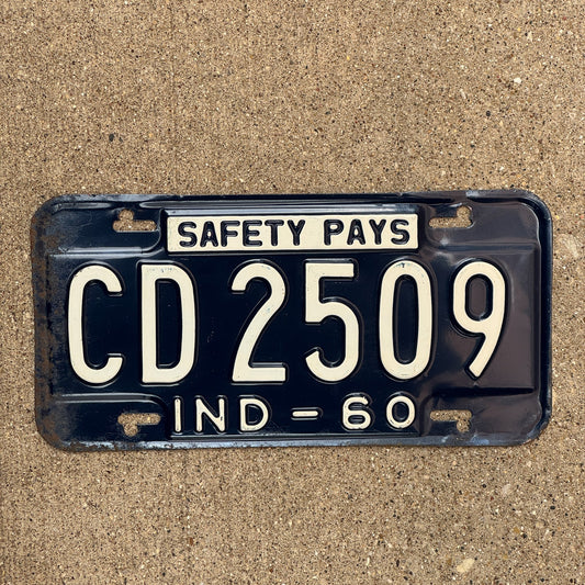 Photo of a 1960 Indiana License Plate Auto Tag Garage Decor Vintage CD 2509 with original patina