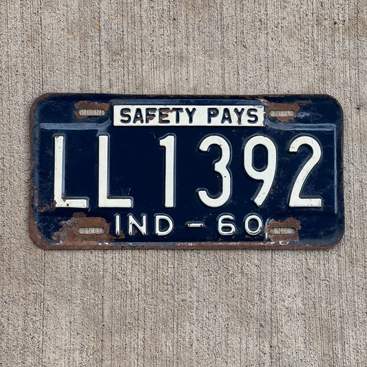 Photo of a 1960 Indiana License Plate Auto Tag Garage Decor Vintage LL 1392 with original patina