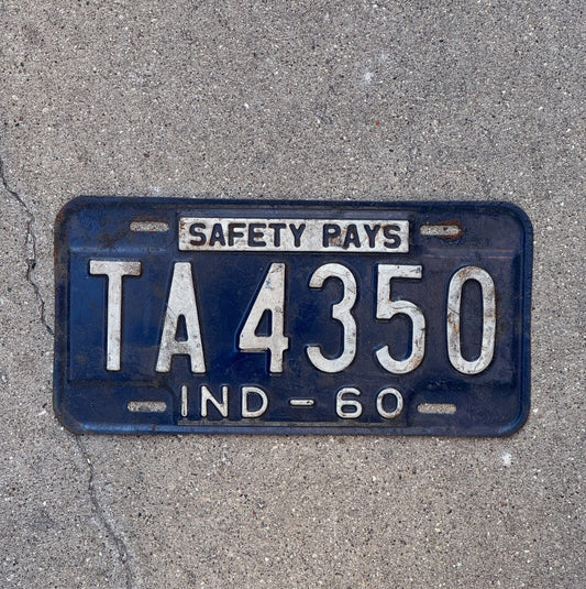 Photo of a 1960 Indiana License Plate Auto Tag Garage Decor Vintage TA 4350