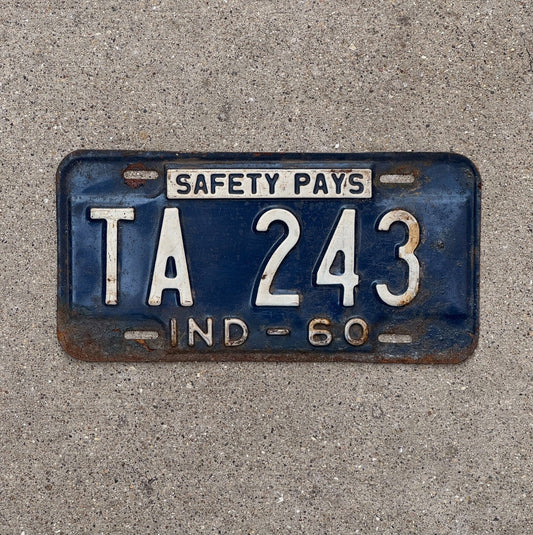 Photo of a 1960 Indiana License Plate Auto Tag Garage Safety Pays Safety Pays TA 243