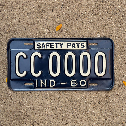 Photo of a 1960 Indiana Sample License Plate Auto Tag Garage Decor Vintage CC 0000 with original patina