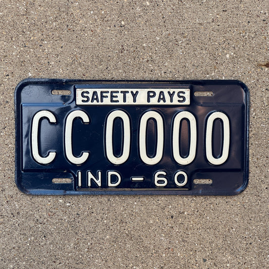 Photo of a 1960 Indiana Sample License Plate Auto Tag Garage Decor Vintage CC0000 with original patina