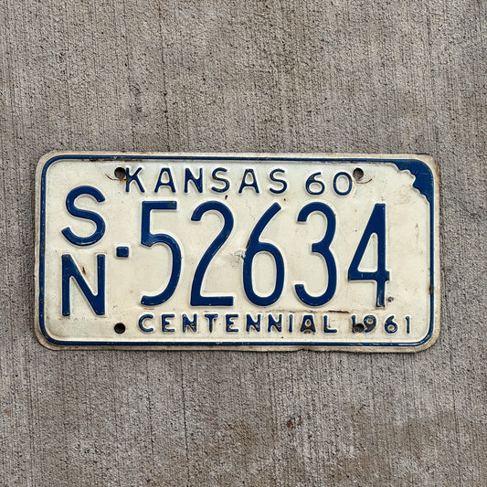 Photo of a 1960 Kansas License Plate Auto Tag Garage Decor Vintage SN 52634 with original patina
