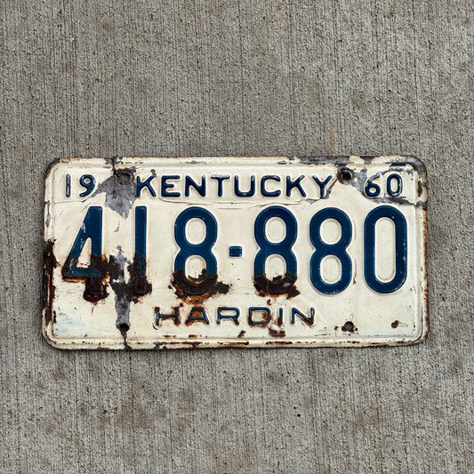 Photo of a 1960 Kentucky License Plate Auto Tag Garage Decor Vintage Repeat Repeating 418 880 with original patina