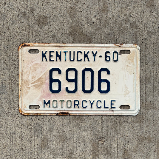 Photo of a 1960 Kentucky Motorcycle License Plate Auto Tag Garage Decor Vintage 6906 with original patina