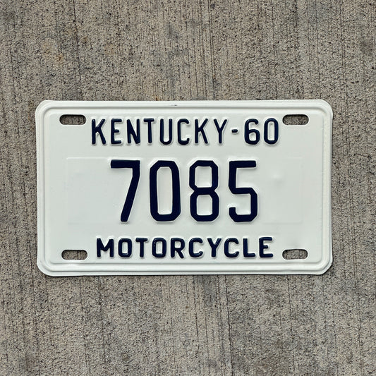 Photo of a 1960 Kentucky Motorcycle License Plate Auto Tag Garage Decor Vintage 7085 with original patina