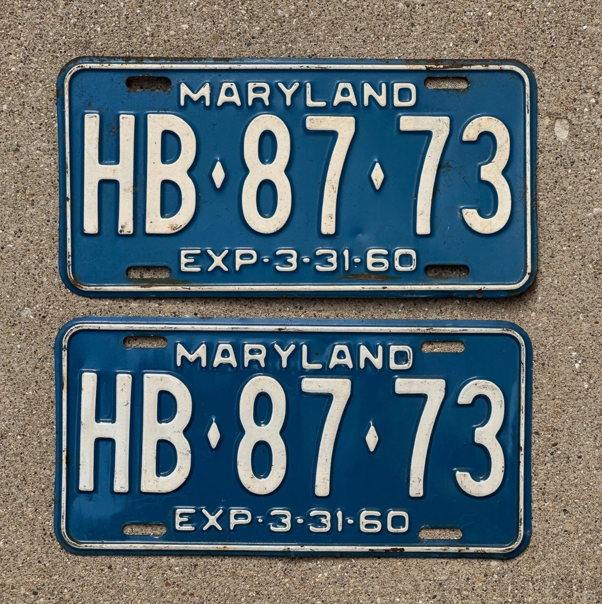 1960 Maryland License Plate Pair Auto Tag HB 8773