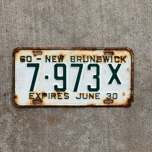 Photo of a 1960 New Brunswick Commercial Half Year License Plate Auto Tag 2 Vintage Garage 7 973 X with original patina