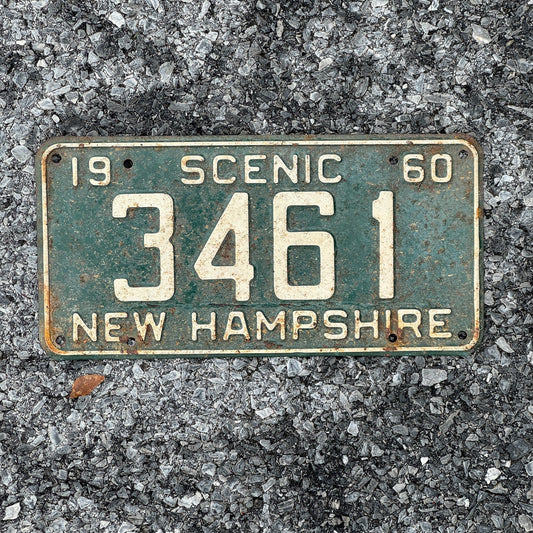 Photo of a 1960 New Hampshire License Plate Auto Tag Garage Decor Vintage Low Number Four Digit 3461