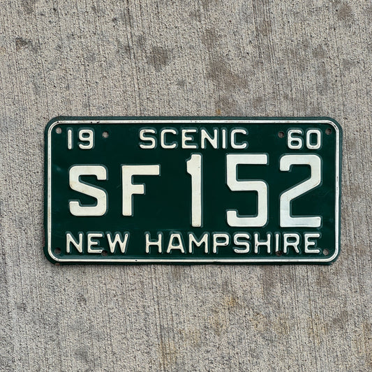 Photo of a 1960 New Hampshire License Plate Auto Tag Garage Decor Vintage SF 152 with original patina