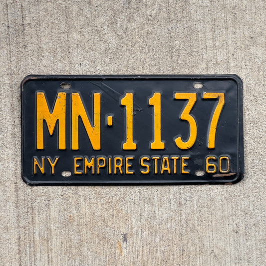 Photo of a 1960 New York License Plate Auto Tag Garage Decor Vintage MN 1137