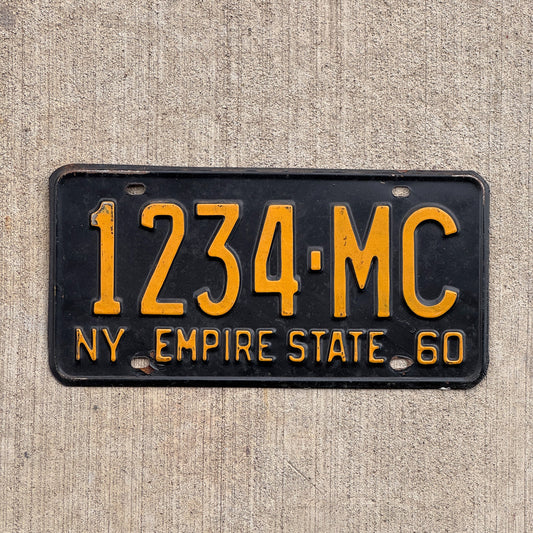Photo of a 1960 New York License Plate Auto Tag Garage Decor Vintage Tag 2 1234 MC