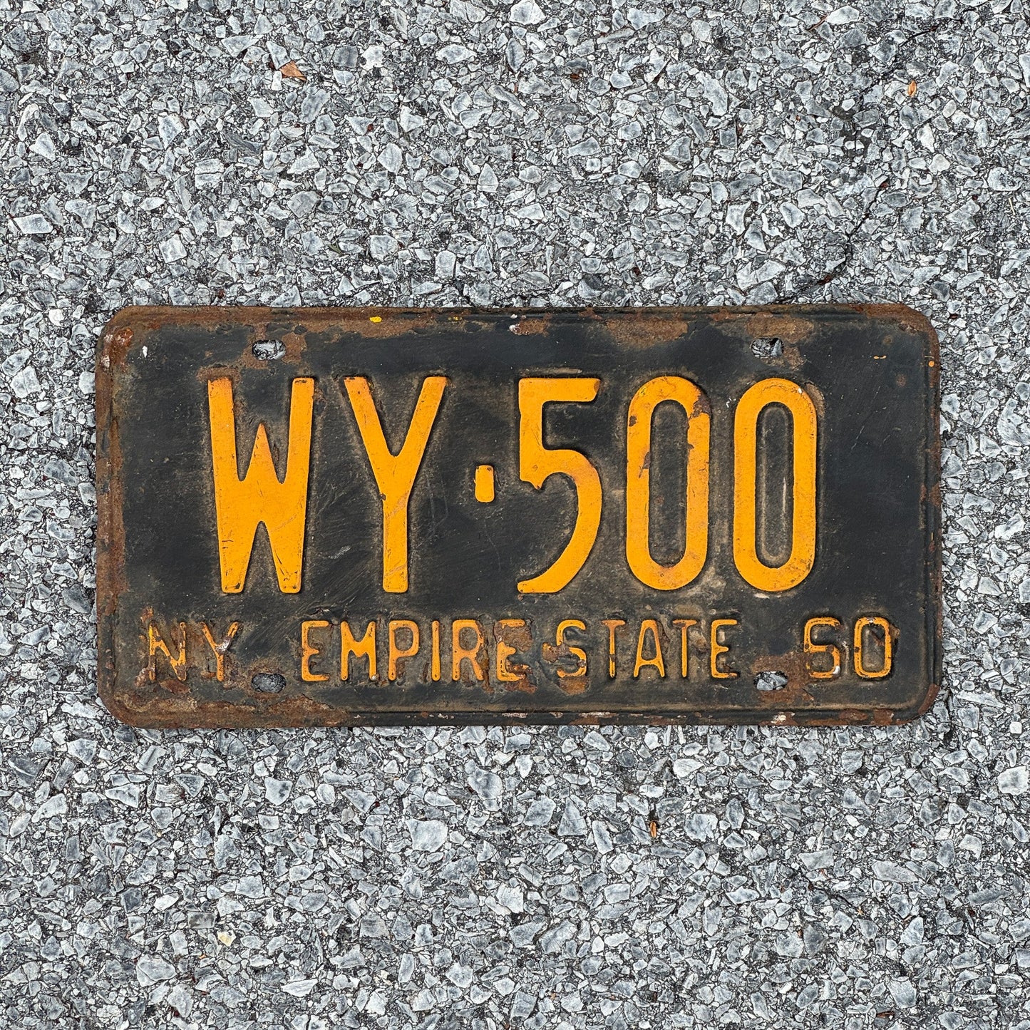 Photo of a 1960 New York License Plate Auto Tag Garage Decor Vintage Wyoming County WY 500