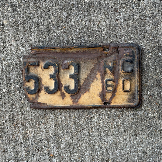 Photo of a 1960 North Carolina Motorcycle License Plate Auto Tag Garage Decor Vintage 533 with original patina