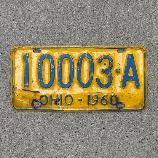 Photo of a 1960 Ohio License Plate Auto Tag Garage Decor Vintage 10003 A with original patina