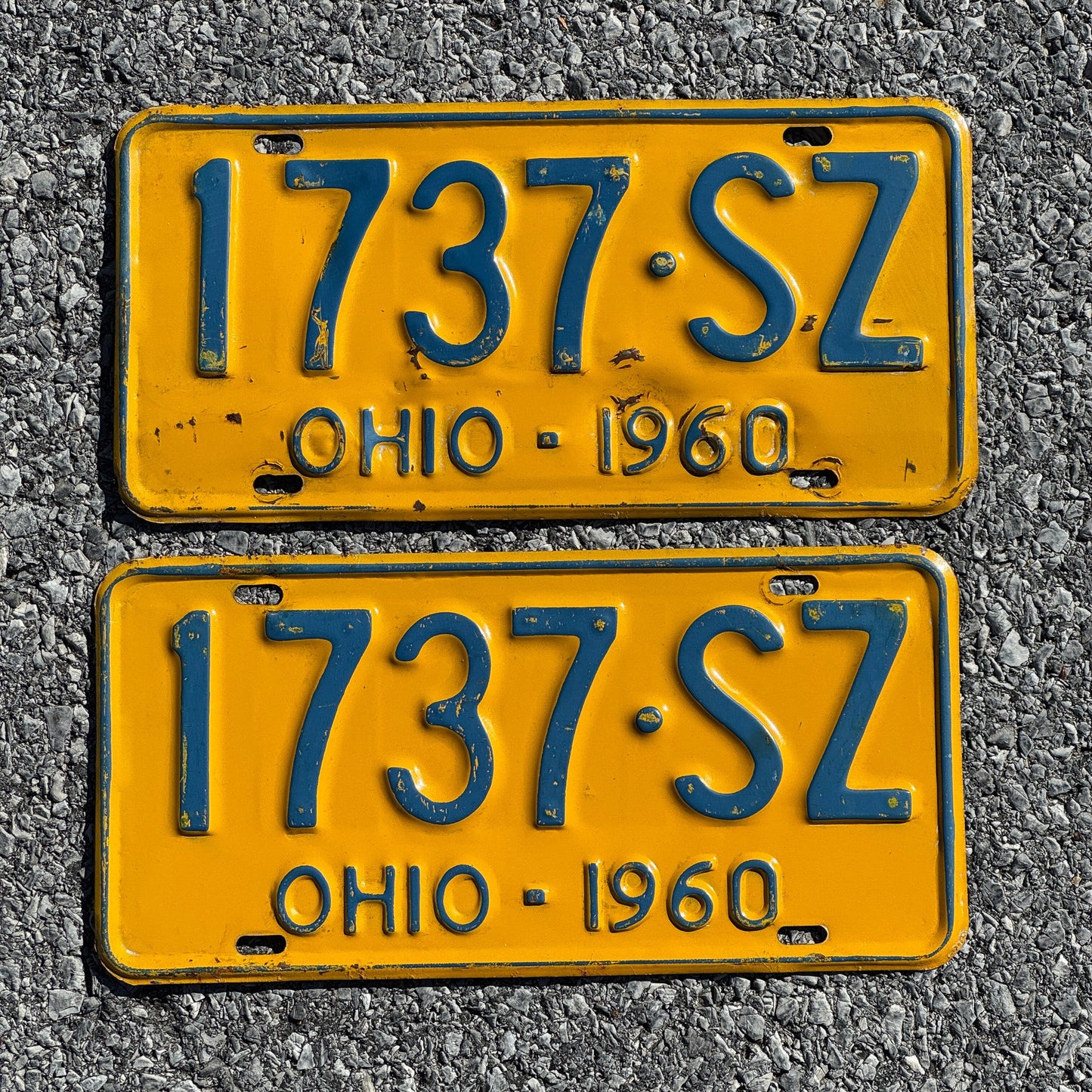Photo of a 1960 Ohio License Plate Pair Auto Tag Garage Decor Vintage 1737SZ