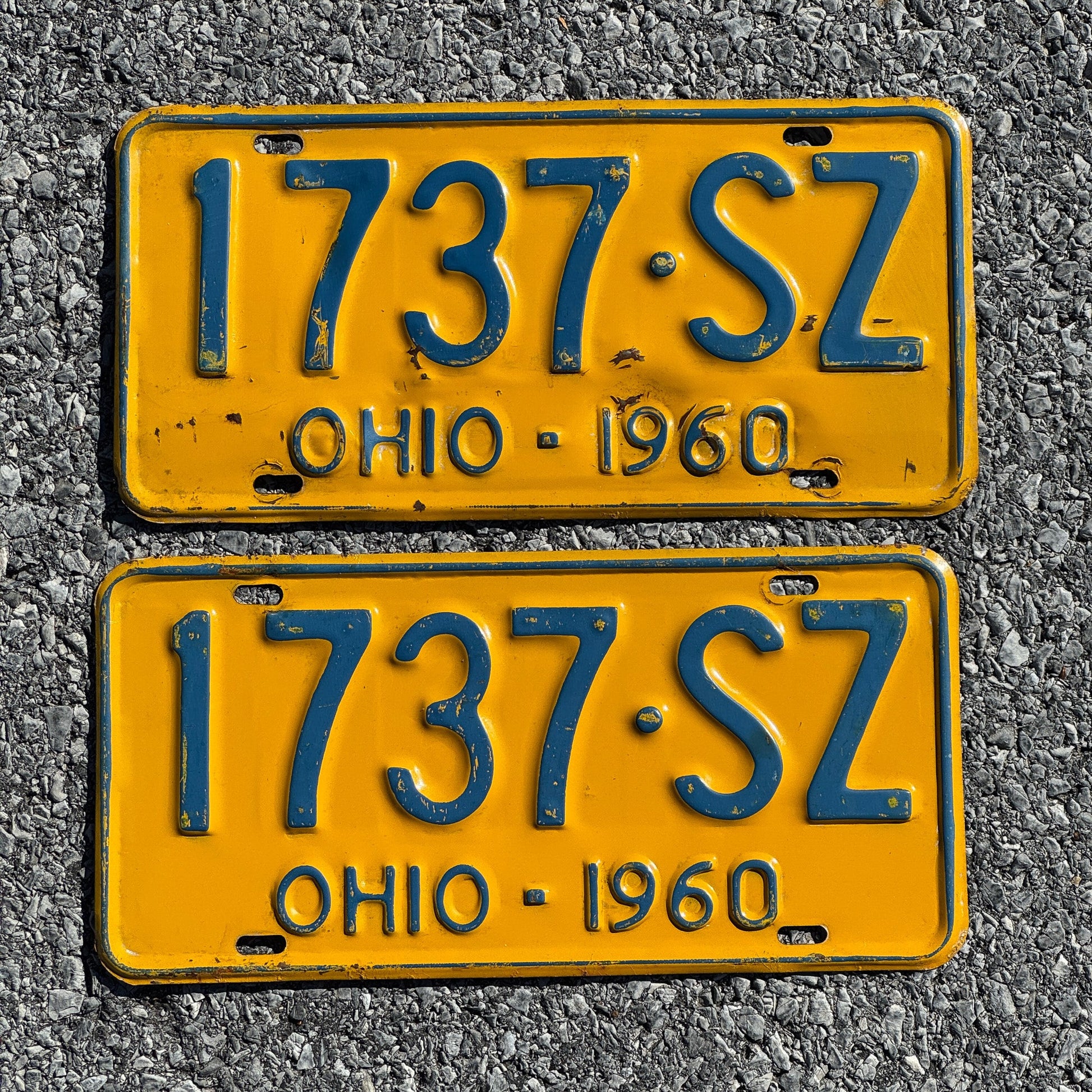 Photo of a 1960 Ohio License Plate Pair Auto Tag Garage Decor Vintage 1737SZ