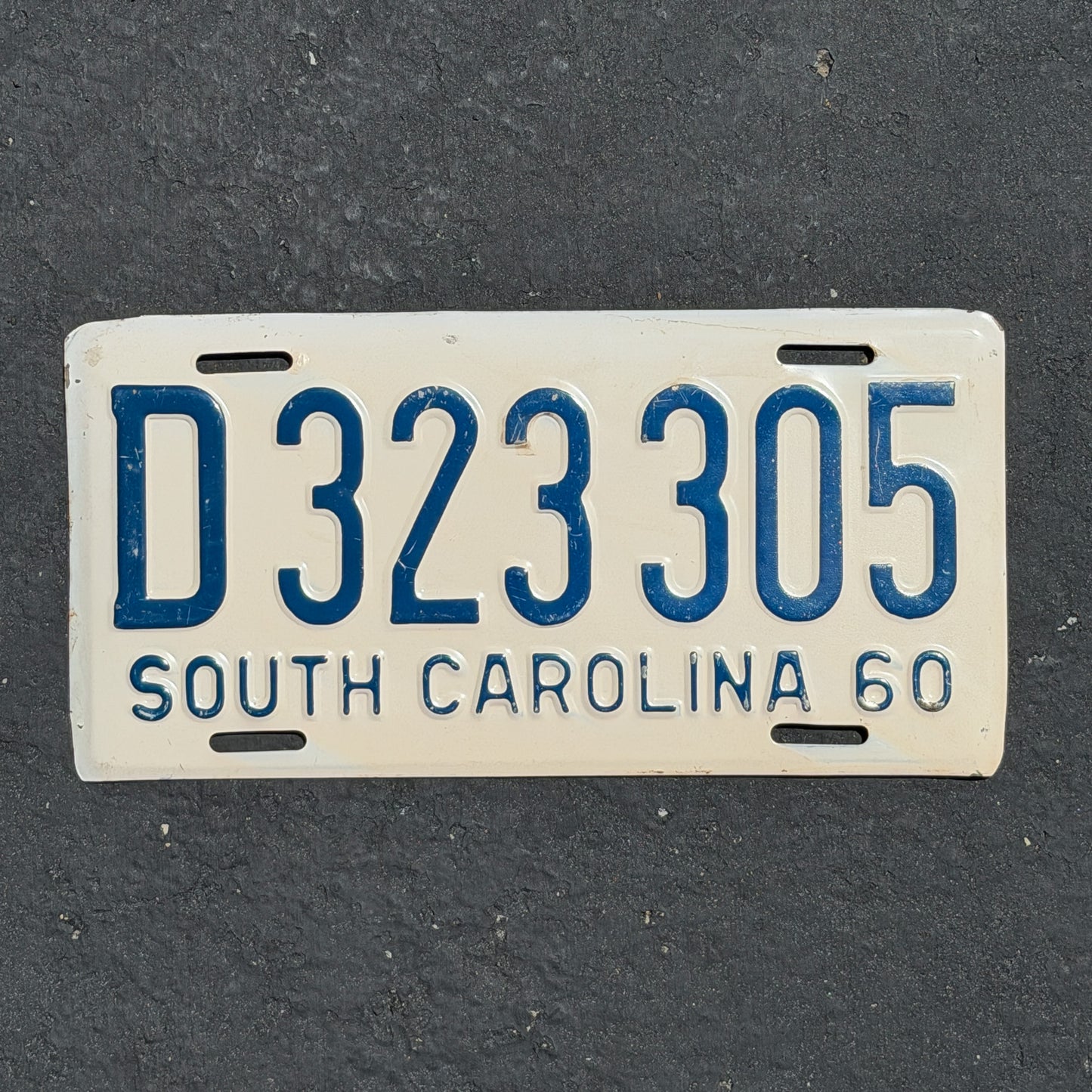 Photo of a 1960 South Carolina License Plate Auto Tag Garage Decor Vintage High Quality D 323 305 with original patina