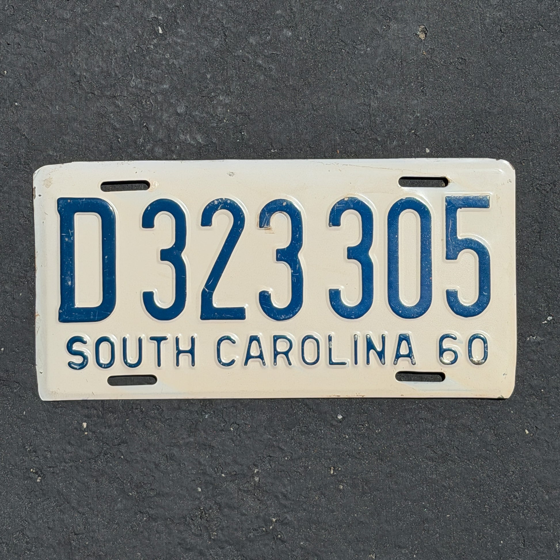 Photo of a 1960 South Carolina License Plate Auto Tag Garage Decor Vintage High Quality D 323 305 with original patina