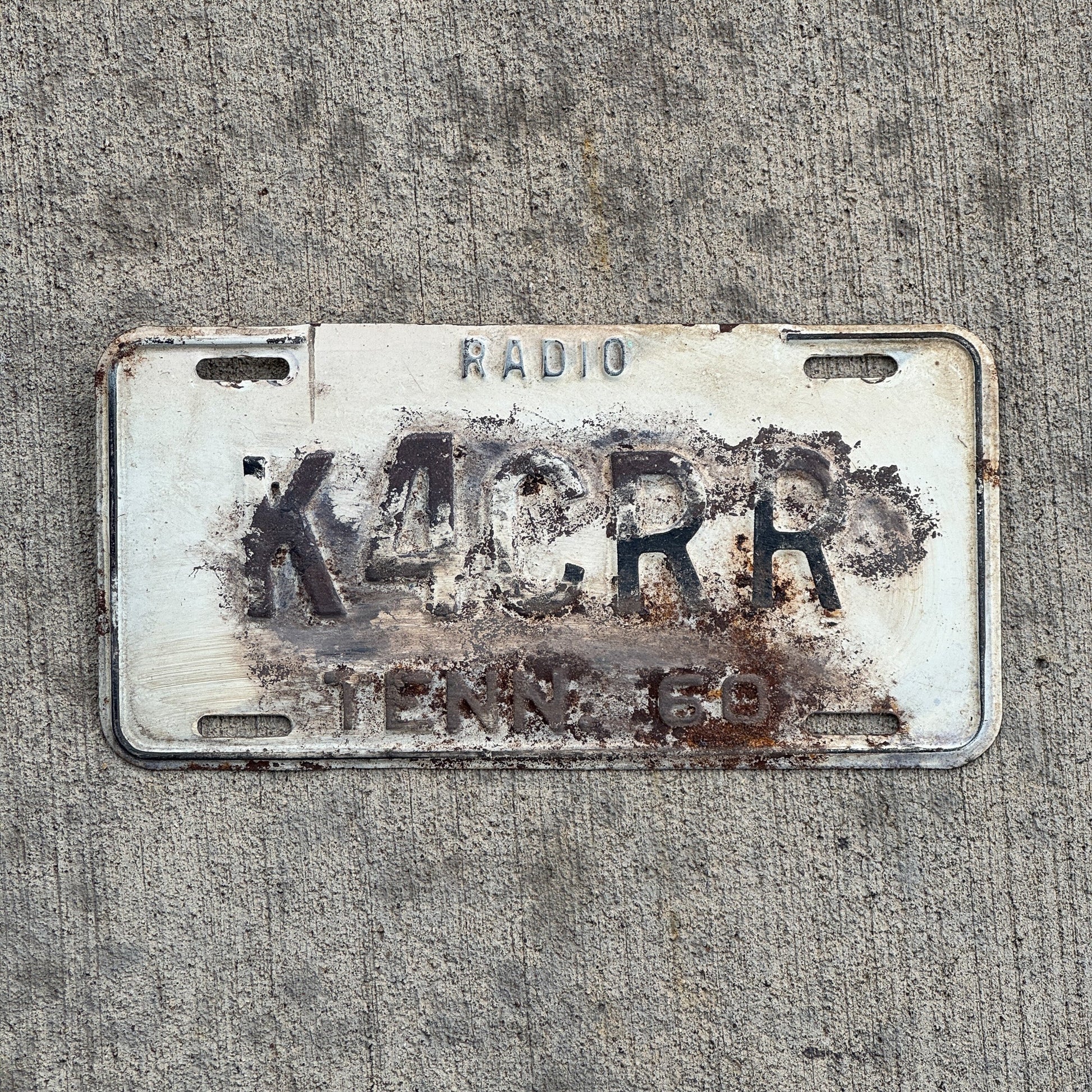 Photo of a 1960 Tennessee HAM Radio License Plate Auto Tag 1 Garage Decor K4CRR with original patina
