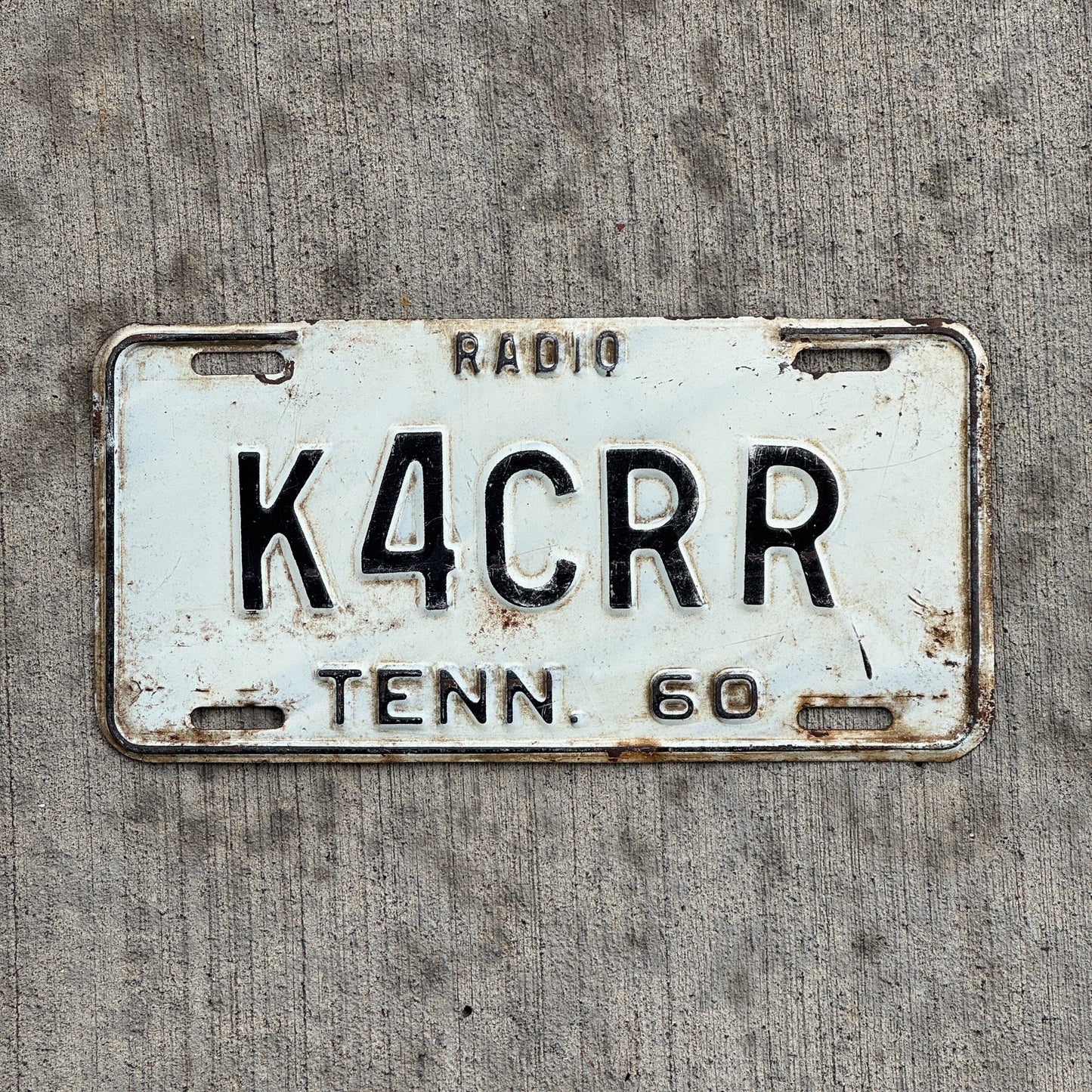 Photo of a 1960 Tennessee HAM Radio License Plate Auto Tag 2 Garage Decor K4CRR with original patina
