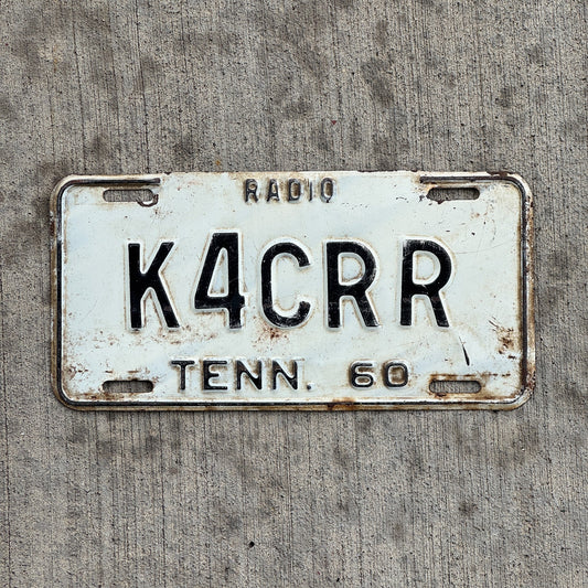 Photo of a 1960 Tennessee HAM Radio License Plate Auto Tag 2 Garage Decor K4CRR with original patina