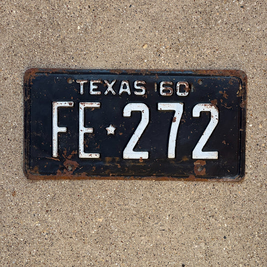 Photo of a 1960 Texas License Plate Auto Tag Garage Decor Vintage FE 272