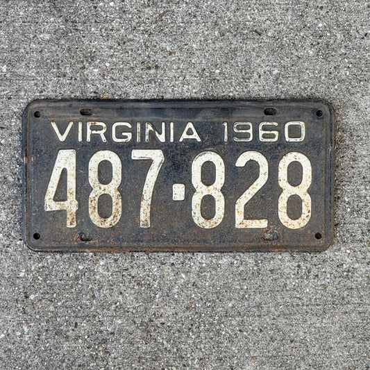 Photo of a 1960 Virginia License Plate Auto Tag Garage Decor Vintage 487 828 with original patina