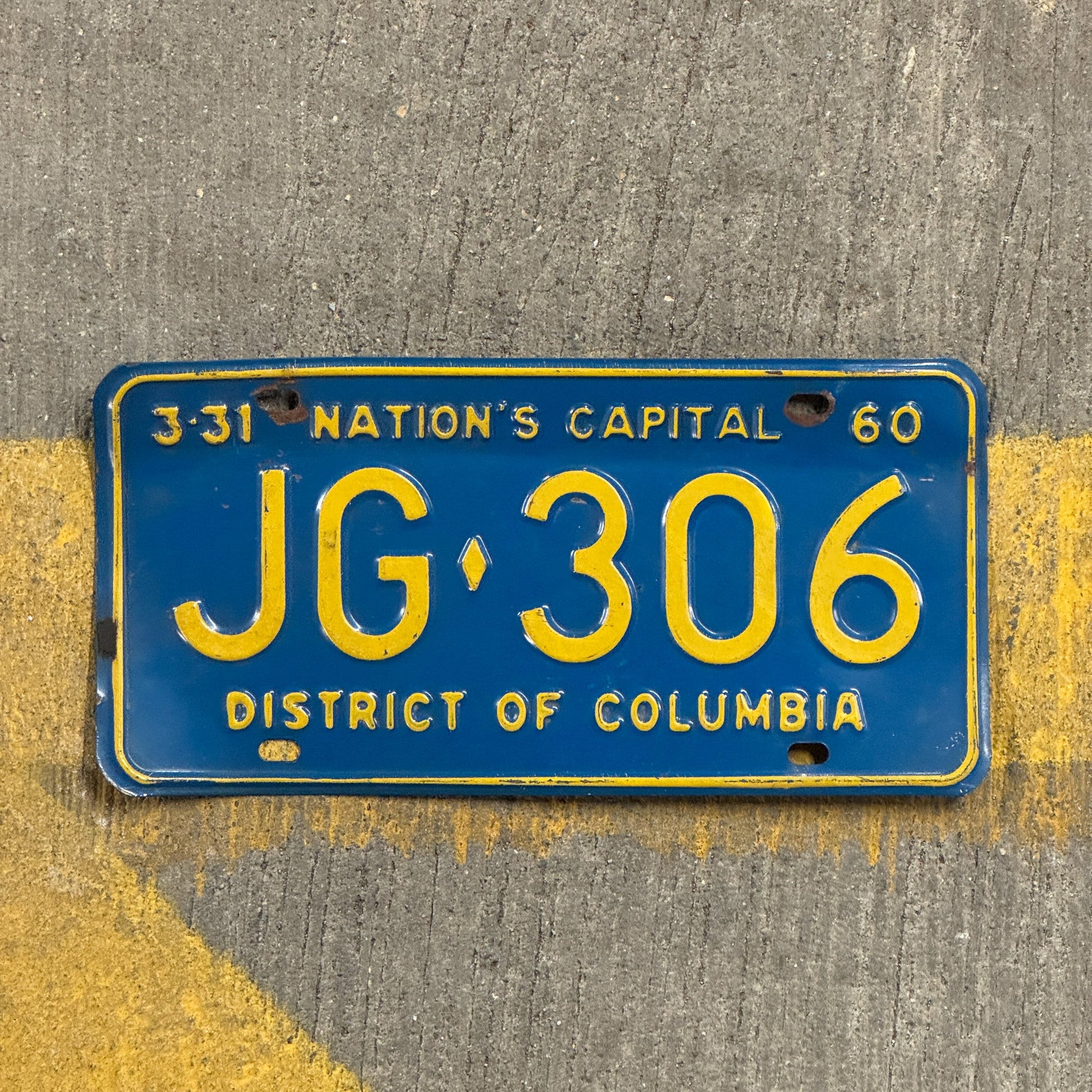 Photo of a 1960 Washington DC License Plate Auto Tag Garage Decor Vintage JG 306 with original patina