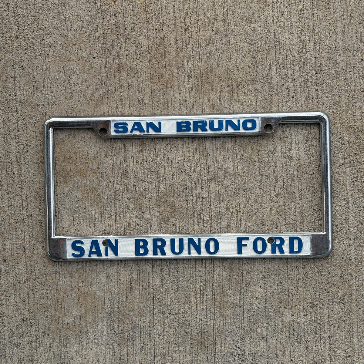 1960 Era San Bruno California License Plate Frame Auto Tag Ford San Francisco