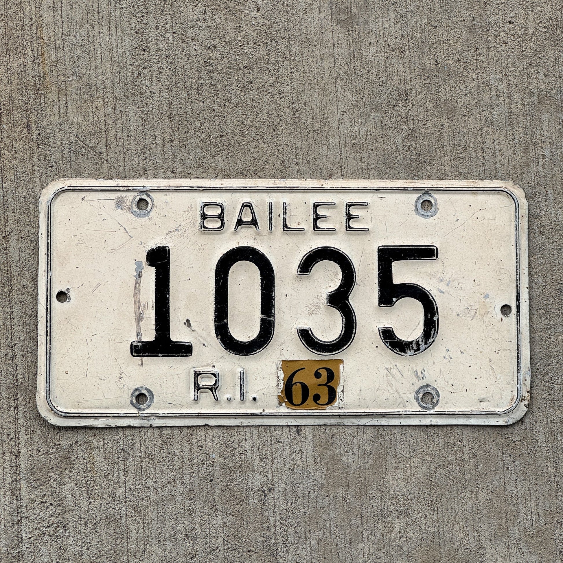 Photo of a 1961 1963 Rhode Island BAILEE License Plate Auto Tag Garage Decor Vintage 1035