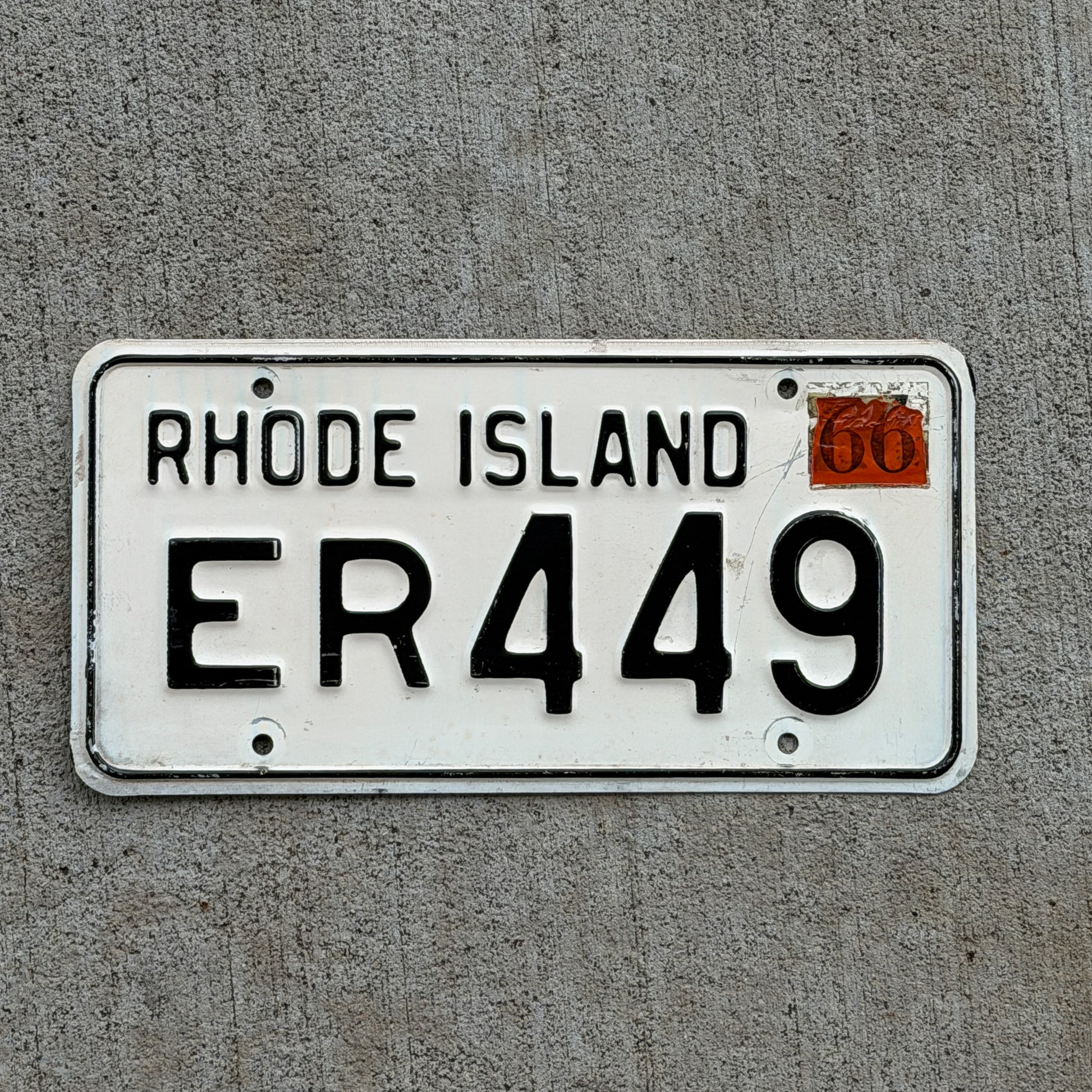 Photo of a 1961 1966 Rhode Island License Plate Auto Tag Garage Decor Vintage ER 449 with original patina