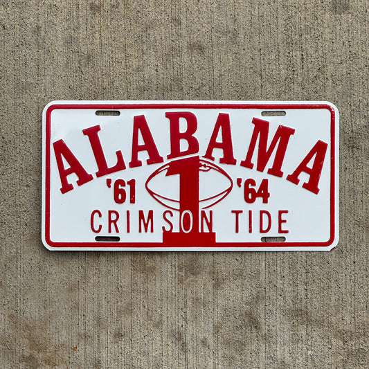 Photo of a 1961 College Football Championship University of Alabama Booster License Plate Auto Tag Garage Decor Vintage Crimson Tide with original patina