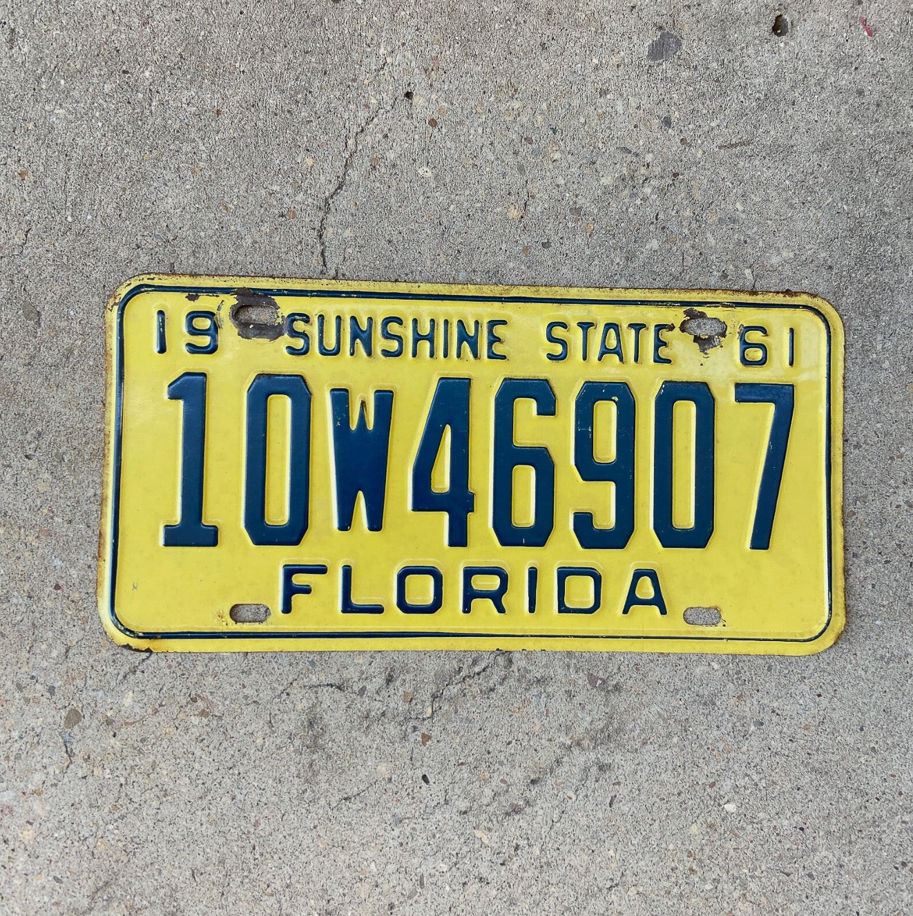 Photo of a 1961 Florida License Plate Auto Tag Garage Decor Vintage Broward County 10W46907 with original patina