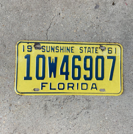 Photo of a 1961 Florida License Plate Auto Tag Garage Decor Vintage Broward County 10W46907 with original patina