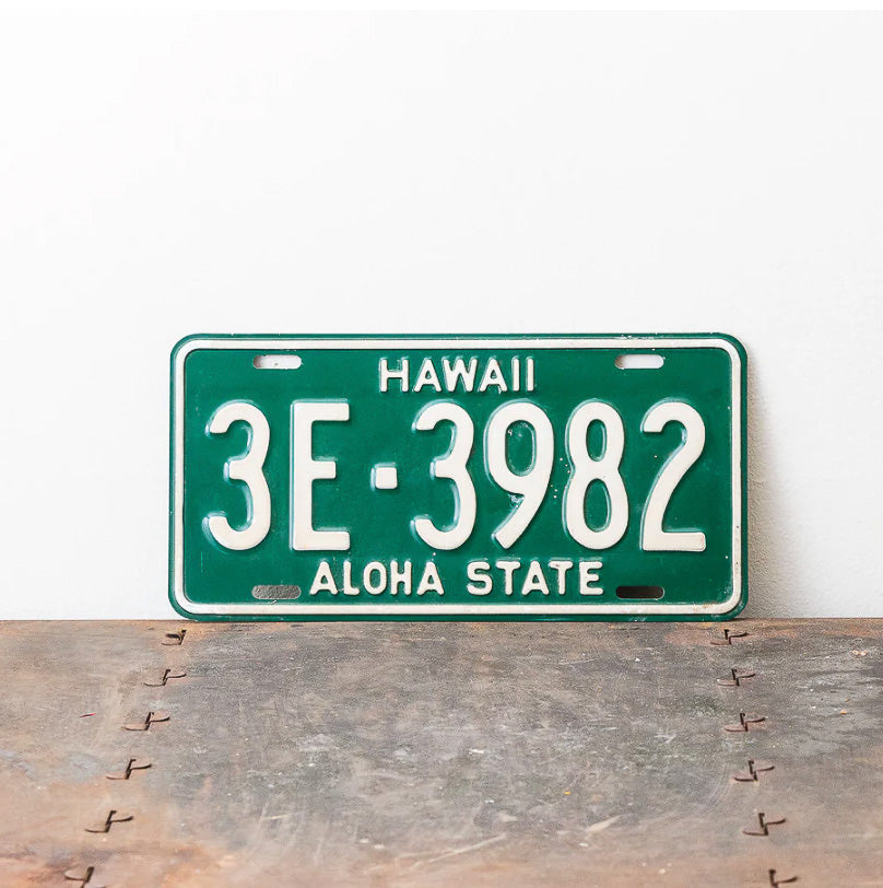 Photo of a 1961 Hawaii License Plate Auto Tag Garage Decor Vintage Tiki Bar Decor Honolulu 3E 3982 with original patina