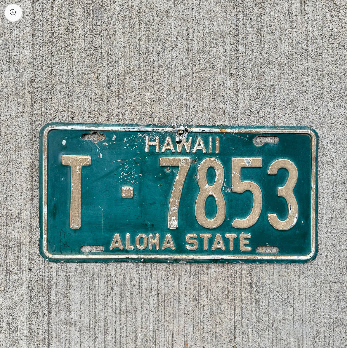 Photo of a 1961 Hawaii License Plate Auto Tag Garage Decor Vintage Tiki Bar Decor Honolulu T 7853 with original patina