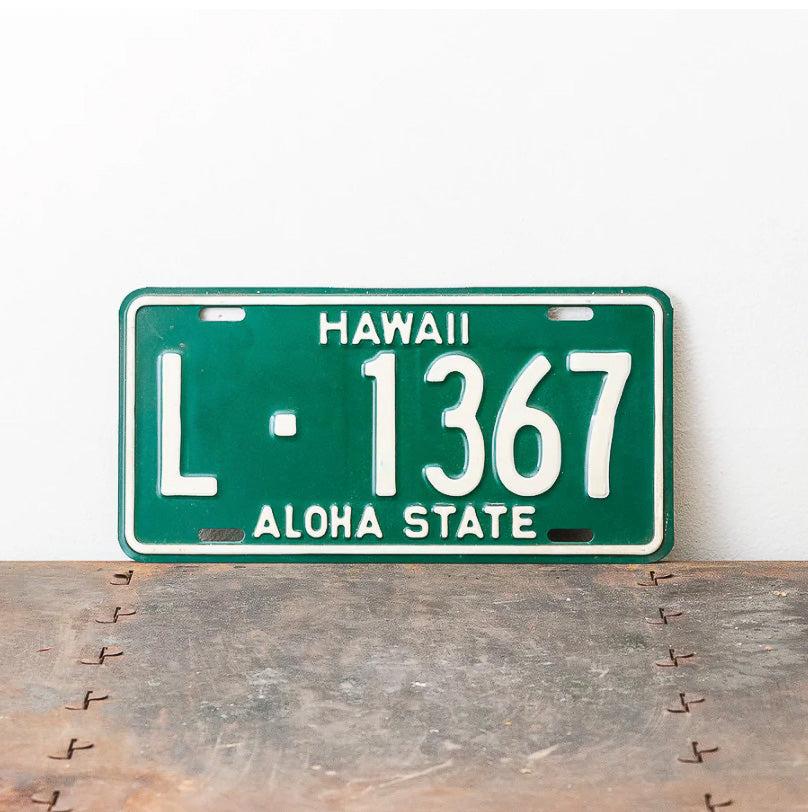 Photo of a 1961 Hawaii License Plate Auto Tag Garage Decor Vintage Tiki Bar Decor Maui L 1367 with original patina