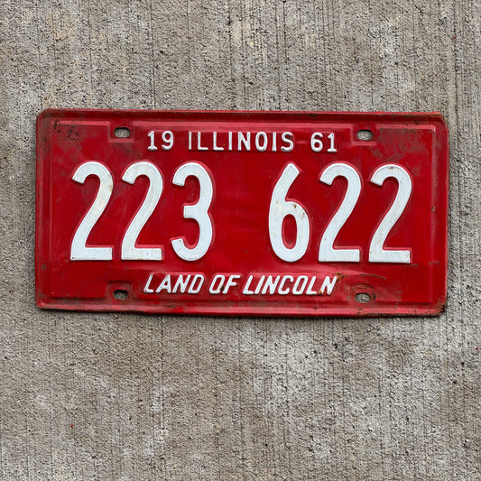 Photo of a 1961 Illinois License Plate Auto Tag 1 Vintage Garage 223 622 with original patina
