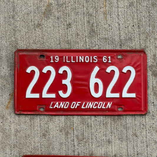 Photo of a 1961 Illinois License Plate Auto Tag 2 Vintage Garage 223 622 with original patina