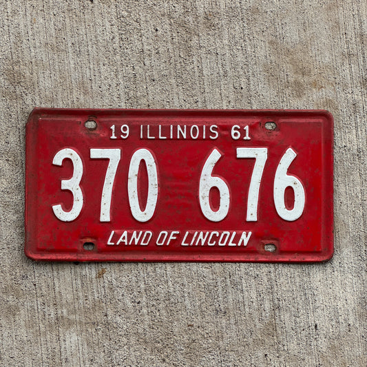 Photo of a 1961 Illinois License Plate Auto Tag 2 Vintage Garage 370 676 with original patina