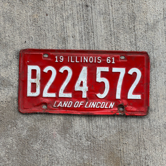 Photo of a 1961 Illinois License Plate Auto Tag Garage Decor Vintage B 224 572 with original patina