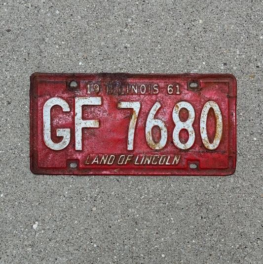 Photo of a 1961 Illinois License Plate Auto Tag Garage Decor Vintage GF 7680