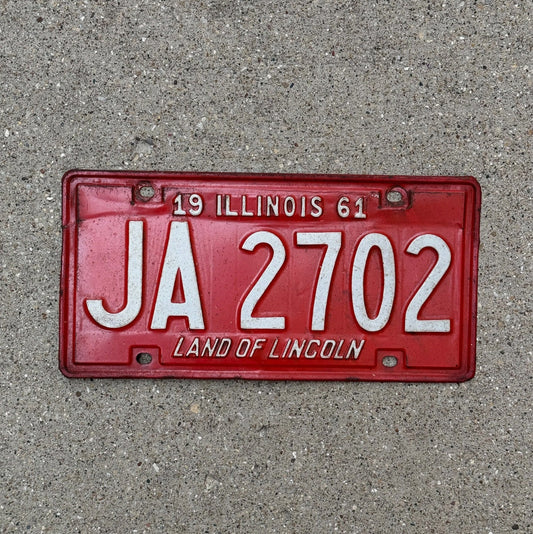 Photo of a 1961 Illinois License Plate Auto Tag Garage Decor Vintage JA 2702
