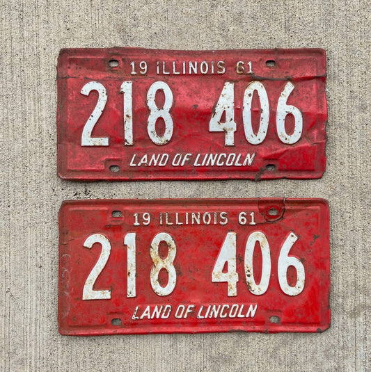 Photo of a 1961 Illinois License Plate Pair Auto Tag Garage Decor Vintage 218406 with original patina