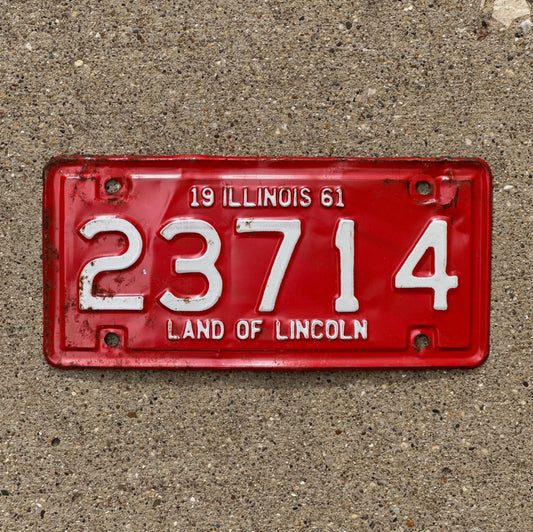 Photo of a 1961 Illinois Motorcycle License Plate Auto Tag Garage Decor Vintage 23714 with original patina