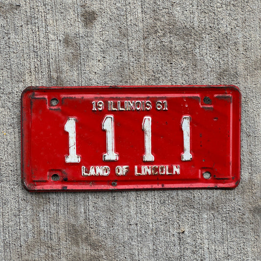 Photo of a 1961 Illinois Motorcycle License Plate Auto Tag Garage Decor Vintage Repeat Repeating 1111 with original patina