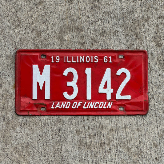 Photo of a 1961 Illinois Municipal License Plate Auto Tag Garage Decor Vintage M 3142 with original patina